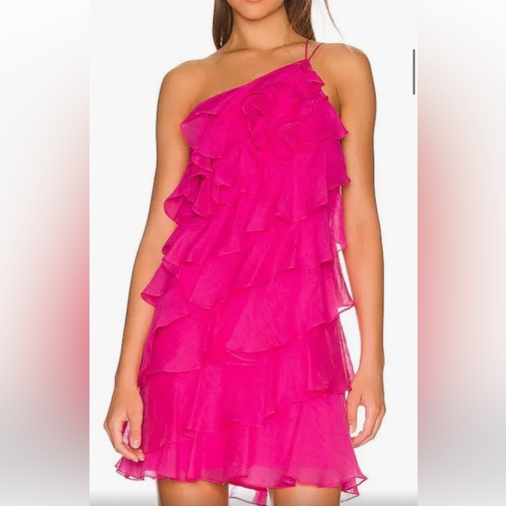 Amanda Uprichard One shoulder pink ruffle dress
